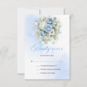 Romantic Bohemian Blue White Peonies Wedding RSVP (正面)