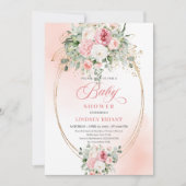 Romantic Bohemian Blush Floral Girl Baby Shower  招待状 (正面)