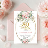 Romantic Bohemian Blush Floral Gold 80th Birthday 招待状