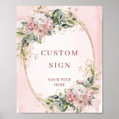 Romantic Bohemian Blush Pink Flowers Custom Sign ポスター (正面)