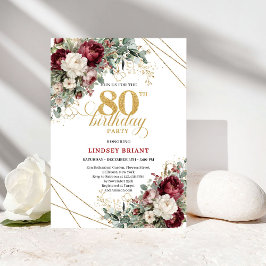 Romantic Bohemian Burgundy 80th Birthday 招待状