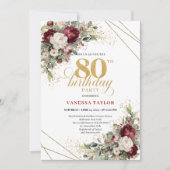 Romantic Bohemian Burgundy 80th Birthday 招待状 (正面)