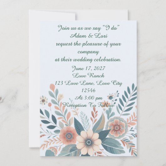 Romantic Bohemian Floral Wedding 招待状 (正面)