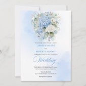 Romantic Bohemian Pale Blue Floral Gold Wedding  招待状 (正面)
