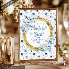 Romantic Bohemian Pastel Blue Gold Wedding Sign ポスター