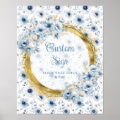 Romantic Bohemian Pastel Blue Gold Wedding Sign ポスター (正面)