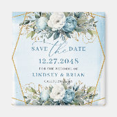Romantic Boho Blue And White Peonies Save The Date マグネット (正面)