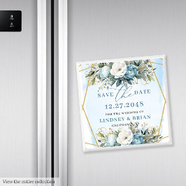 Romantic Boho Blue And White Peonies Save The Date マグネット