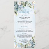 Romantic Boho Blue Peonies White Gold Dinner Menu メニュー (正面)