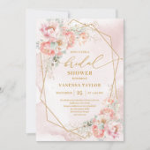 Romantic Boho Blush Gold Glitter Bridal Shower  招待状 (正面)