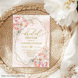 Romantic Boho Blush Gold Glitter Bridal Shower 招待状