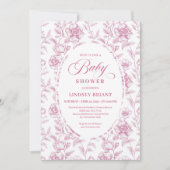 Romantic Boho Blush Pink Floral Roses Baby Shower 招待状 (正面)