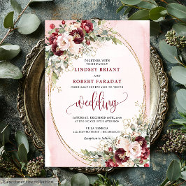 Romantic Boho Burgundy Blush Gold Floral Invite 招待状