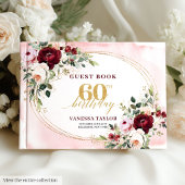 Romantic Boho Burgundy Floral 60th Birthday ゲストブック