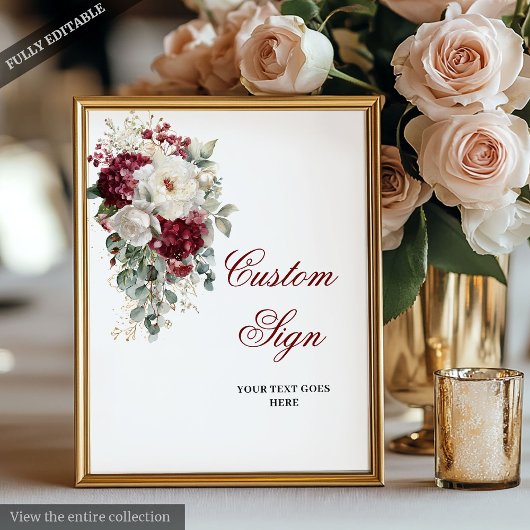Romantic Boho Burgundy Gold Wedding Custom Poster ポスター