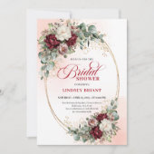 Romantic Boho Burgundy Greenery Gold Bridal Shower 招待状 (正面)