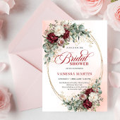 Romantic Boho Burgundy Greenery Gold Bridal Shower 招待状