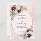 Romantic Boho Burgundy Rose Wedding Invitation Set 招待状 (正面)