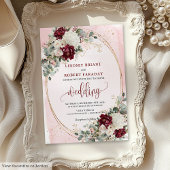 Romantic Boho Burgundy Rose Wedding Invitation Set 招待状