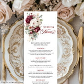 Romantic Boho Burgundy White Rose Wedding Menu メニュー