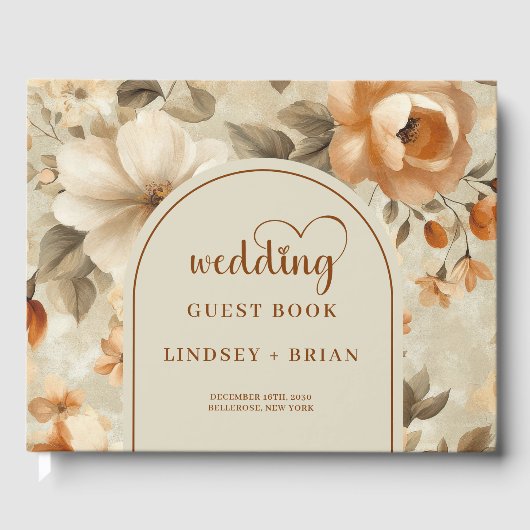 Romantic Boho Copper Ivory Sage Flower Wedding ゲストブック (正面)