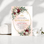 Romantic Boho Deep Red Flowers Gold Quince Invite 招待状
