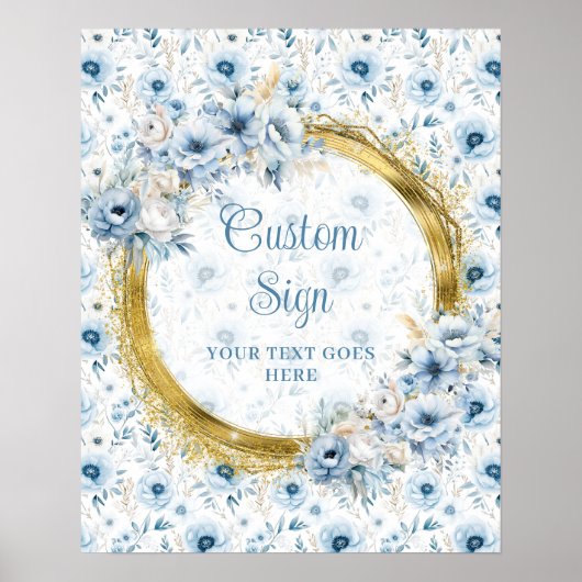 Romantic Boho Dusty Blue Gold Wedding 8x10 Custom ポスター (正面)