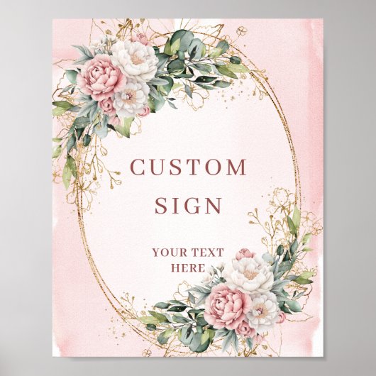 Romantic Boho Dusty Pink Floral Custom Sign ポスター (正面)