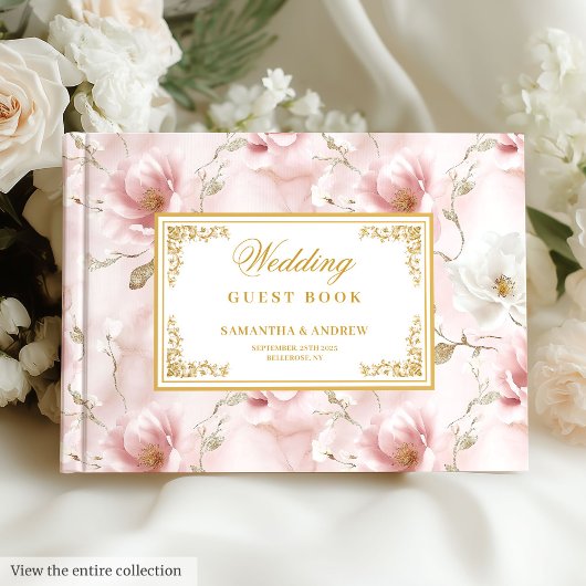 Romantic boho dusty pink gold wedding guest book ゲストブック