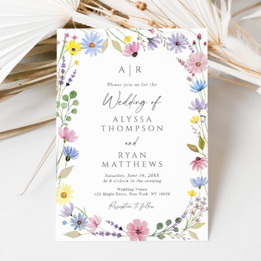 Romantic Boho Garden Wildflower Monogram Wedding 招待状