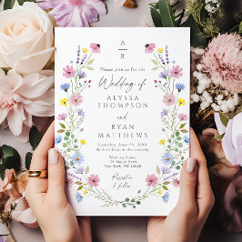 Romantic Boho Garden Wildflower Monogram Wedding 招待状
