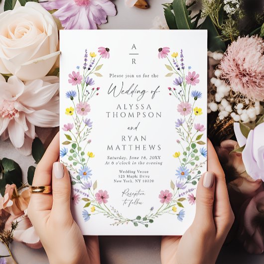 Romantic Boho Garden Wildflower Monogram Wedding 招待状