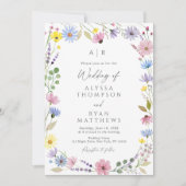 Romantic Boho Garden Wildflower Monogram Wedding 招待状 (正面)