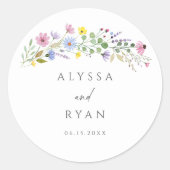 Romantic Boho Garden Wildflower Wedding ラウンドシール (正面)