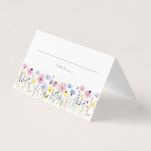Romantic Boho Garden Wildflower Wedding Place Card (正面)