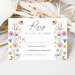 Romantic Boho Garden Wildflower Wedding RSVP Card 招待状