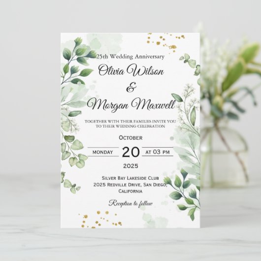 Romantic Boho Greenery Wedding Anniversary Invitat 招待状 (スタンド正面)