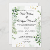 Romantic Boho Greenery Wedding Anniversary Invitat 招待状 (正面/裏面)