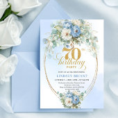 Romantic Boho Light Blue Flowers 70th Birthday  招待状