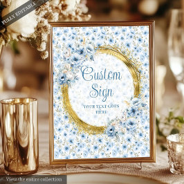 Romantic Boho Light Blue Gold Wedding Custom Sign ポスター