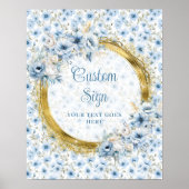 Romantic Boho Light Blue Gold Wedding Custom Sign ポスター (正面)