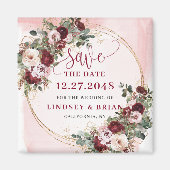 Romantic Boho Marsala Blush Gold Floral Save Date マグネット (正面)