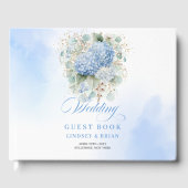 Romantic Boho Minimalist Blue Flowers Gold Wedding ゲストブック (正面)