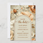 Romantic Boho Rust Ivory Floral Save The Date 招待状 (正面)