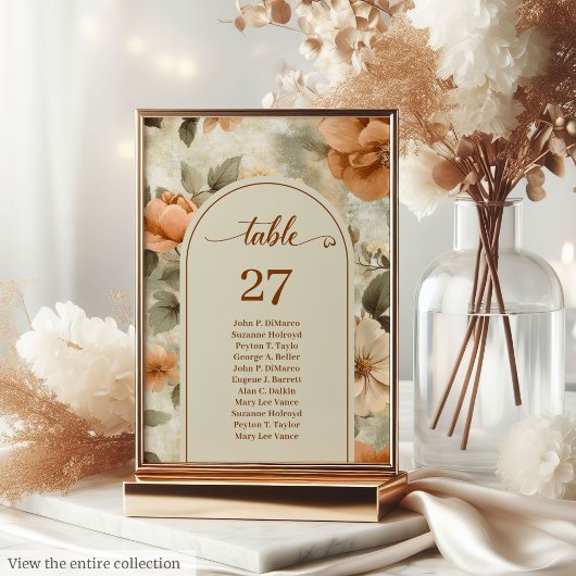 Romantic Boho Rust Ivory Olive Floral Table Number テーブルナンバー