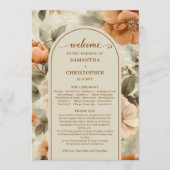Romantic Boho Rust Ivory Olive Sage Floral Wedding プログラム (正面)
