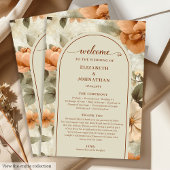 Romantic Boho Rust Ivory Olive Sage Floral Wedding プログラム