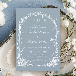Romantic Botanical Arch Garden Dusty Blue Wedding  招待状