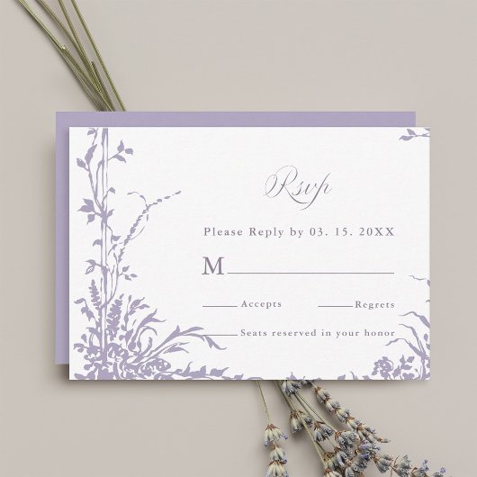 Romantic Botanical Arch Garden Lavender Wedding 出欠カード