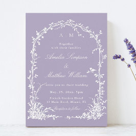 Romantic Botanical Arch Garden Lavender Wedding 招待状